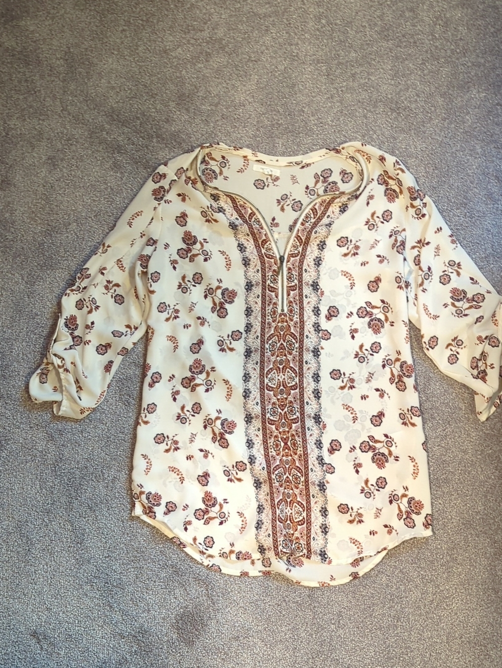 Maurices Cream Blouse with Rust Floral Print